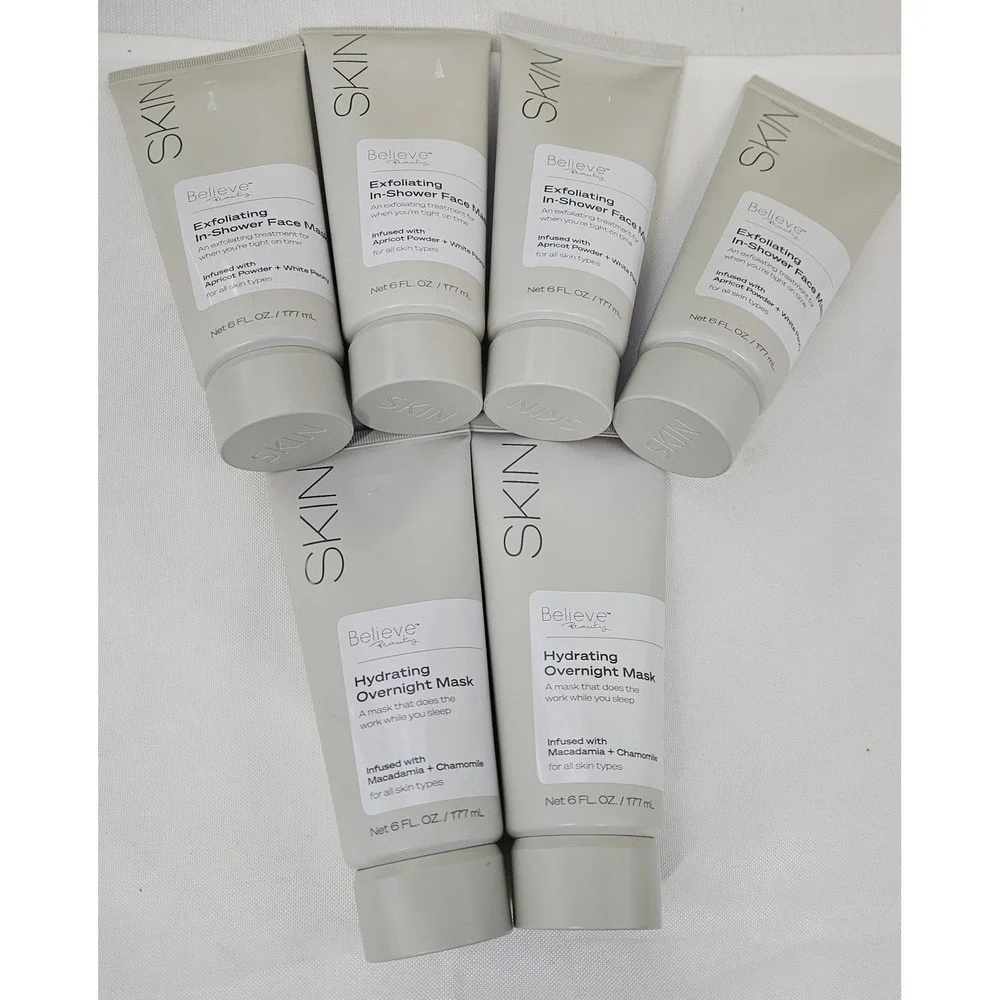 Believe Beauty Skin Face Mask Lot 4 Exfoliating In-Shower 2 Hydrating Overnight - Picture 1 of 8
